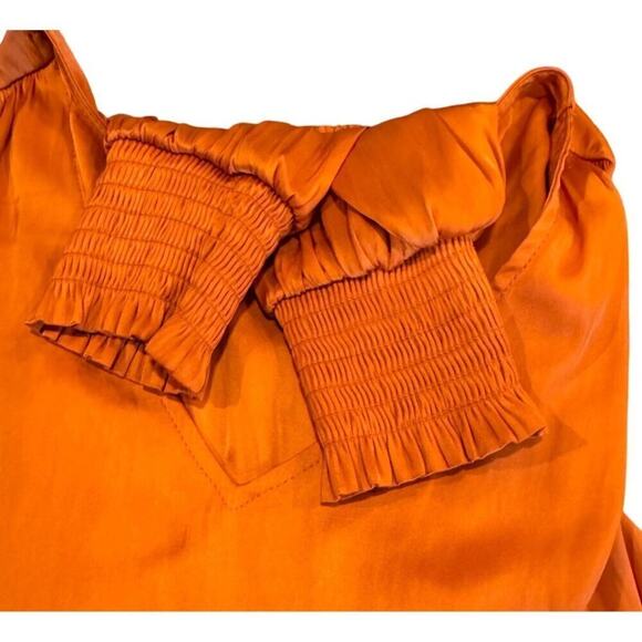 Joie Womens Orange V-Neck Long Sleeve Blouse With Shirred Cuffs & Hem Size S - Picture 5 of 10